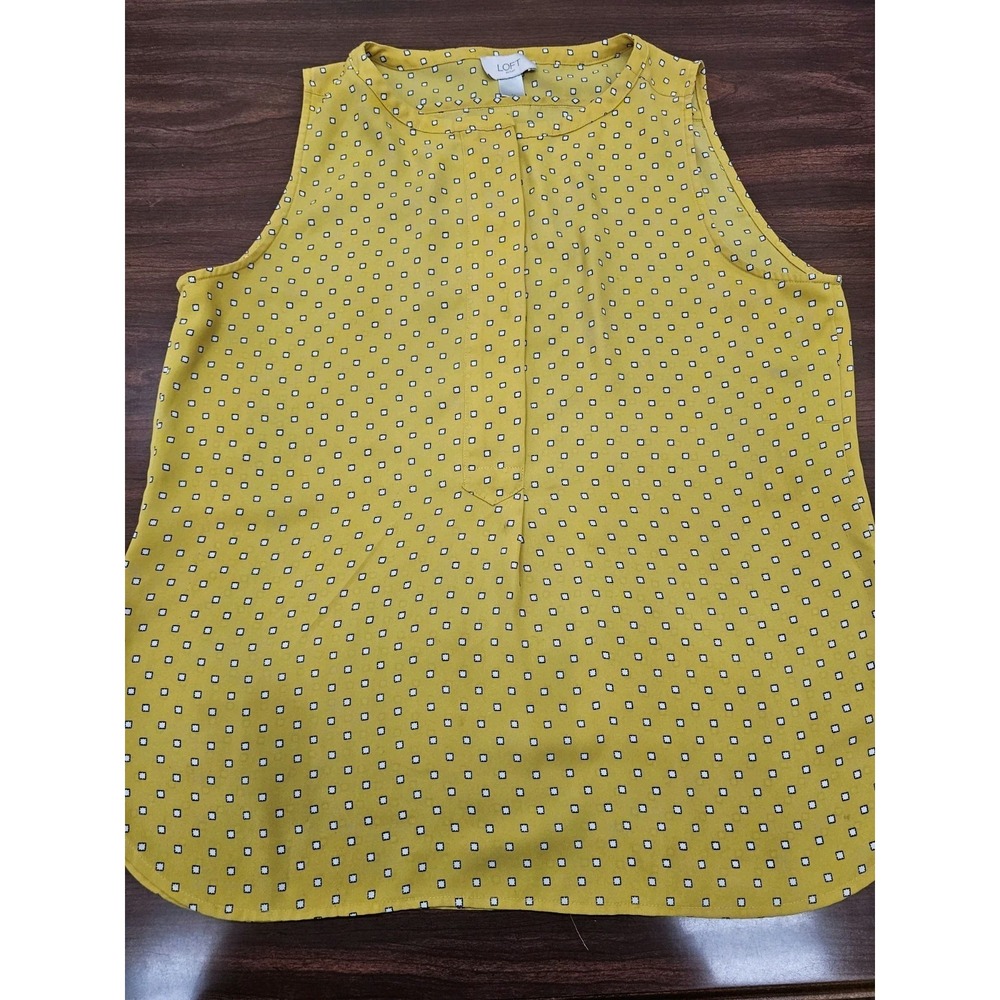 Loft Outlet Women's Medium Yellow Sleeveless Blouse Geometric Print Lightweight